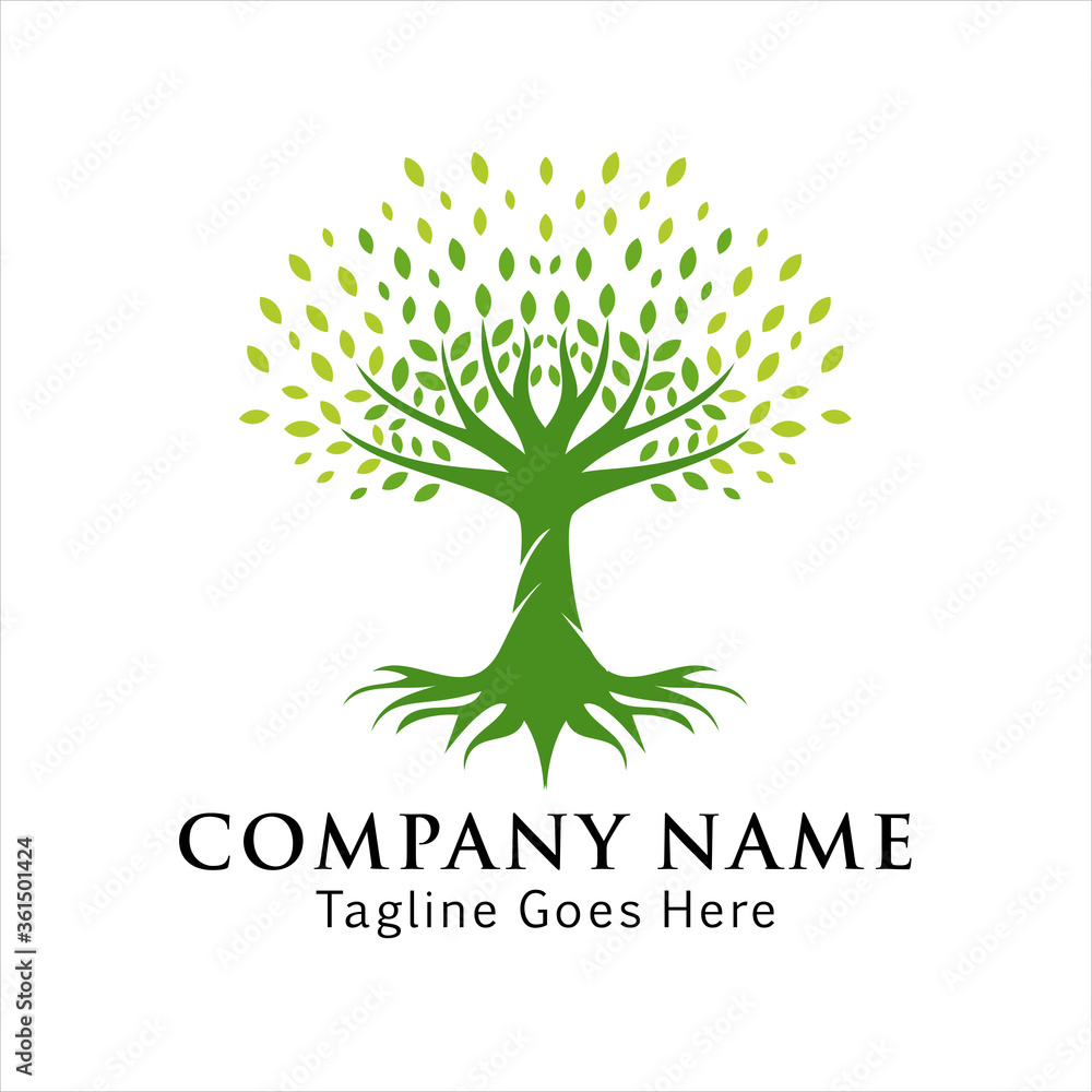 Tree of Life,  banyan leaf and root logo design inspiration, Illustration luxury Oak tree vintage sign logo design template