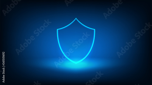 Neon blue light shield sign