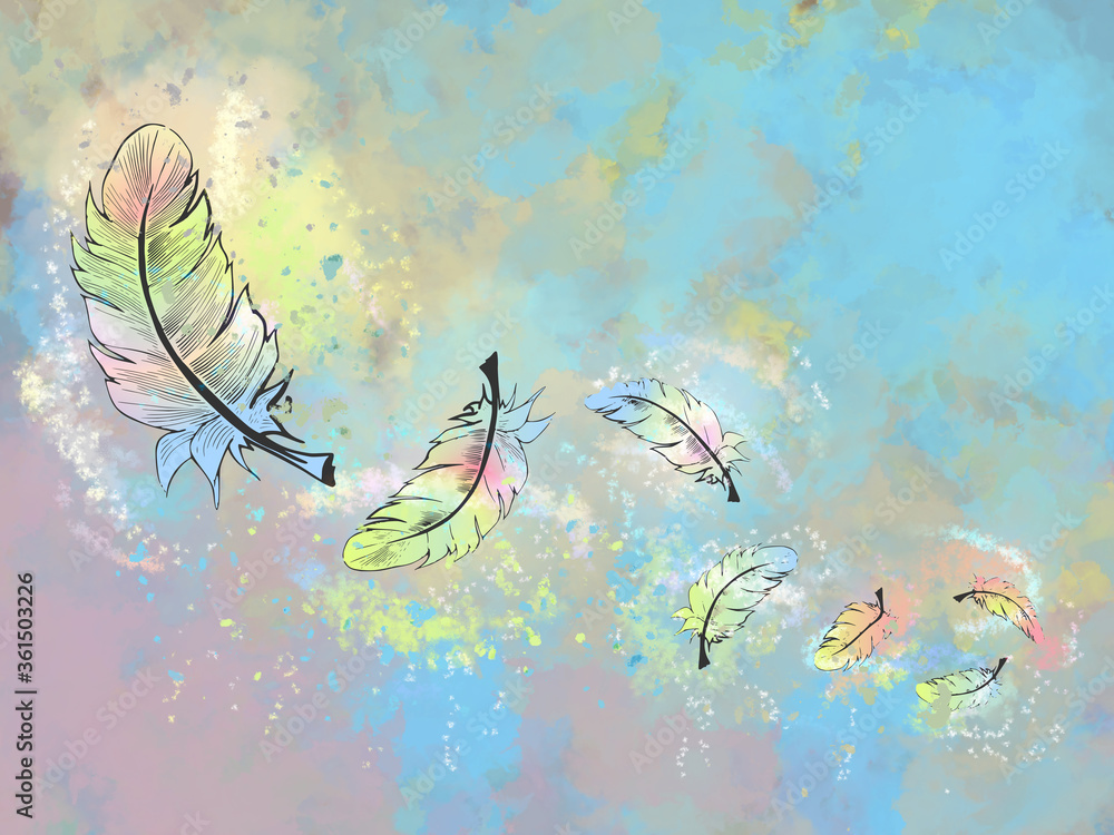 Colorful wallpaper with colored feathers. Very high resolution