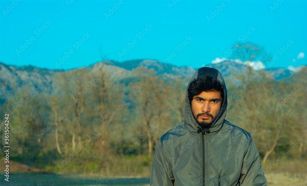 handsome young man with stern expressions