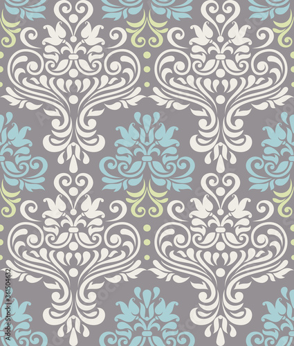 Vector seamless floral colorful damask pattern. Wallpaper in victirian style