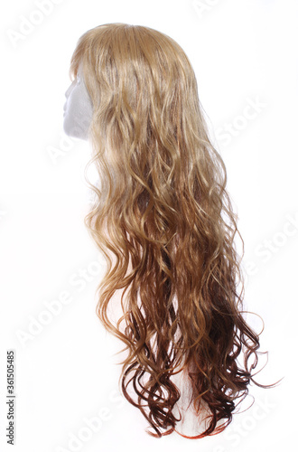 Two Toned Blond Wig on Mannequin Head with white background
