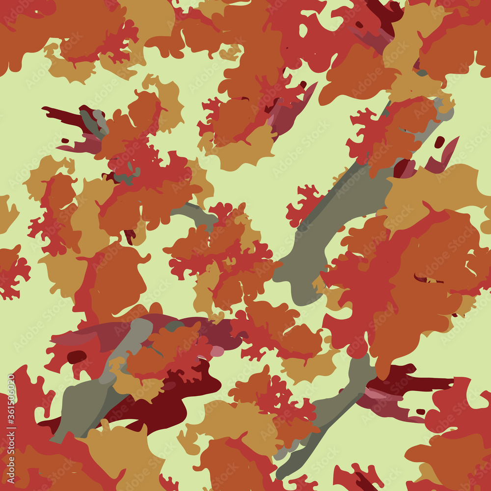 Desert camouflage of various shades of green, orange and grey colors Desert camouflage of various shades of green, orange and grey colors