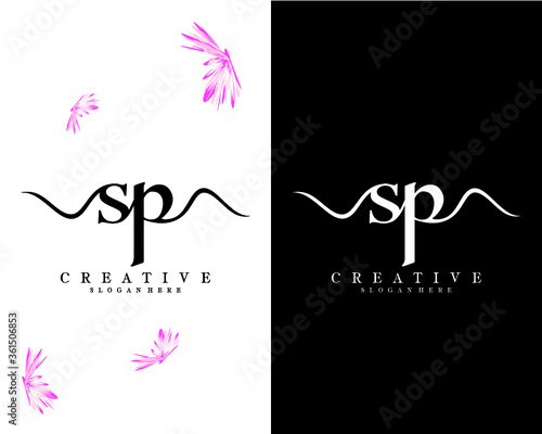 Initial handwriting Letter sp, ps Logo Template Vector Design with black and white background 