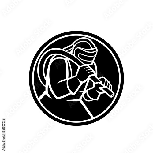 Schilderij op canvas Sandblaster Glass Bead Blasting  Abrasive Sand Blasting Circle Mascot Black and
