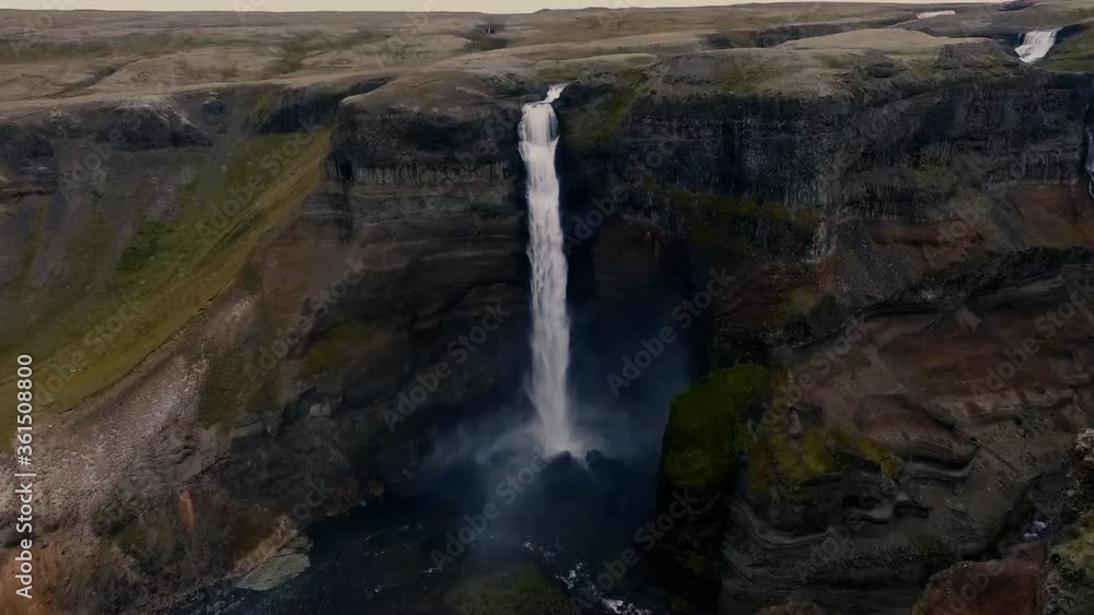 aero frame from mountains in iceland, waterfalls and nature aero frame from mountains in iceland, waterfalls and nature