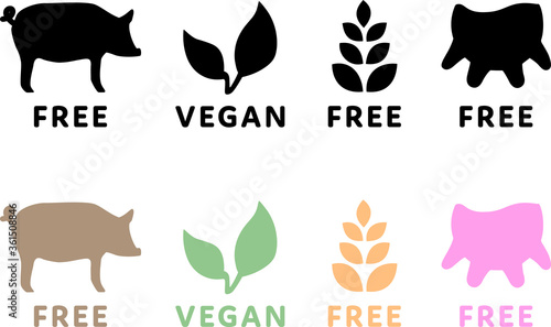 food vector icons vegan gluten lactose meat free