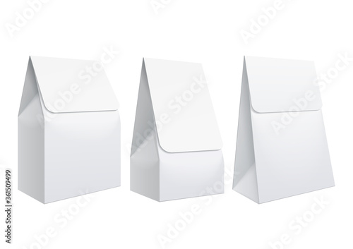 Realistic White Blank template Packaging For Food. Food Packing Coffee, Salt, Sugar, Pepper, Spices, Sweets. Template For Mock up Your Design. vector illustration.