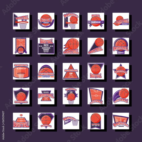 Basketball detailed style icon set vector design