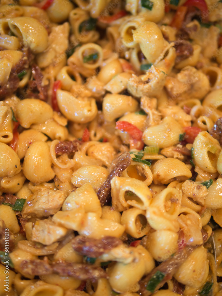 Portrait of delicious macaroni salad with tomatoes Portrait of delicious macaroni salad with tomatoes