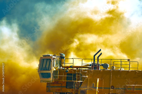 Limestone dust due to detonator blasting on the construction site 