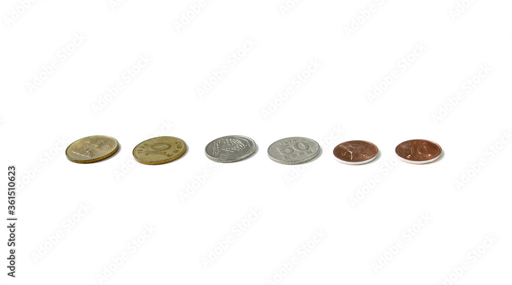 Won Korean coins isolated on white background . Won Korean coins isolated on white background .