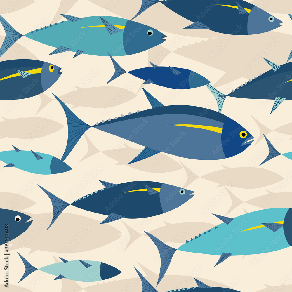 Tuna shoal in the sea seamless pattern Tuna shoal in the sea seamless pattern