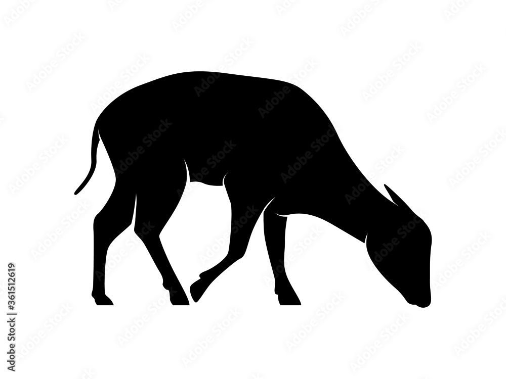 Isolated Vector Endemic Animal of Sulawesi. Anoa Silhouette on White Background