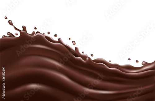 Liquid chocolate splash wave on a white background