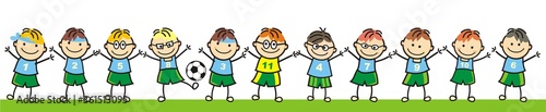Soccer team, juniors, funny vector illustration