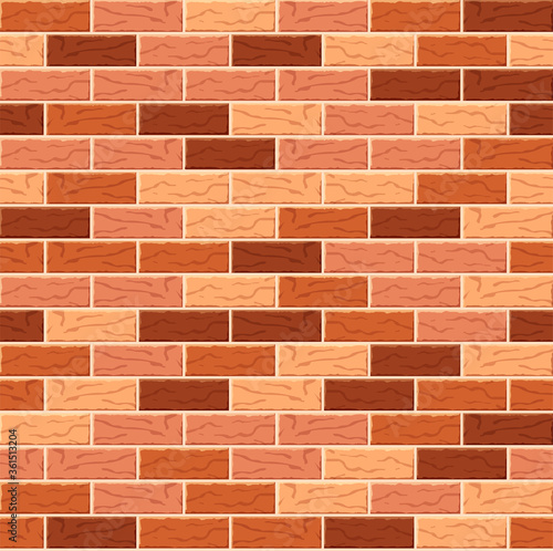 Realistic Vector brick wall seamless pattern. Flat wall texture. Orange and red textured brick background for print, paper, design, decor, photo background