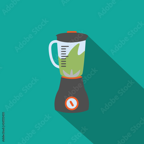 Drawing of food processor illustration or kitchen blender flat design with a green juice isolated. one modern vector mixer is on for summer