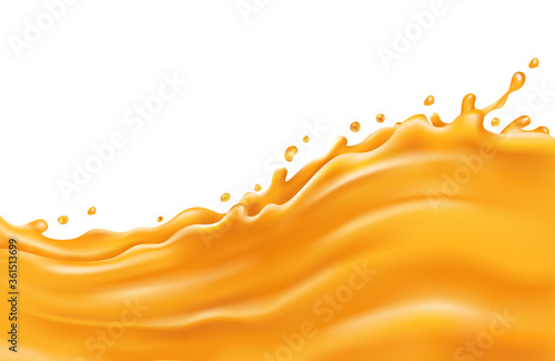 Orange juice splash wave on a white background photo