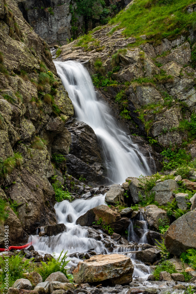 Lago della Rovina Waterfall - Lake in the Italian Alps Entracque