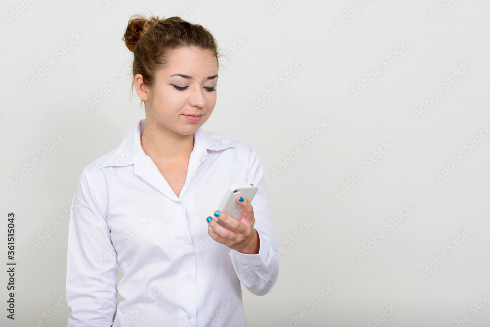 Portrait of young beautiful businesswoman using phone Portrait of young beautiful businesswoman using phone
