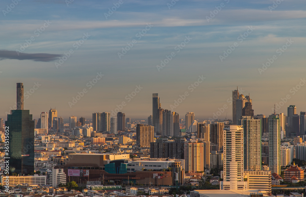 Bangkok, Thailand - Jun 28, 2020 : City view of Bangkok before the sun rises creates energetic feeling to get ready for the day waiting ahead. Selective focus.
