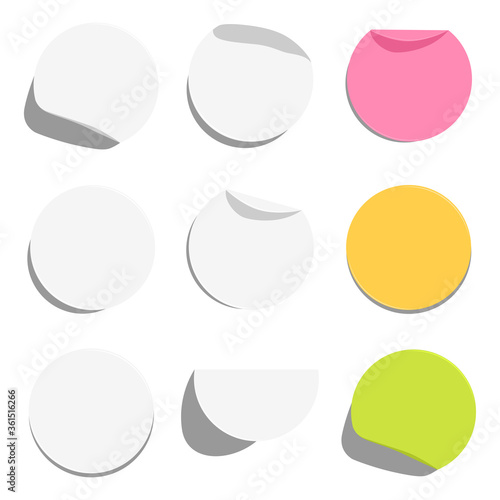 Paper round sticker vector set isolated on a white background.