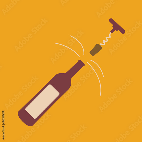 vector clean opener wine opens a one single modern bottle of wine at a live in a motion & space, place for text. red or white flat design wine illustration for festival or holiday