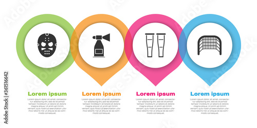 Set Hockey mask, Air horn, Crutch or crutches and Ice hockey goal. Business infographic template. Vector.