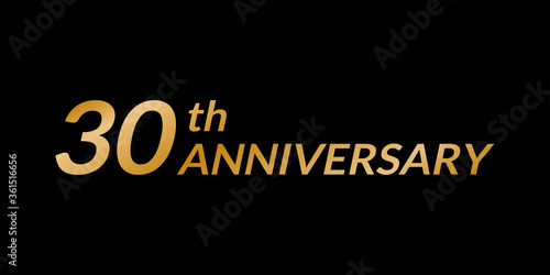 30 years anniversary logo. 30th birthday celebration golden icon. Vector illustration.