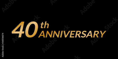 40 years anniversary logo. 40th birthday celebration golden icon. Vector illustration.