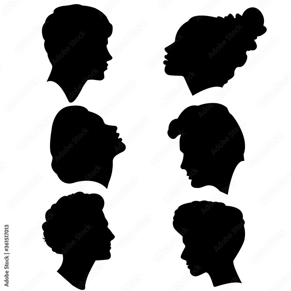 Set of silhouettes of men and women in profile. Vector male and female icons. Isolated illustrations of different people. Set of silhouettes of men and women in profile. Vector male and female icons. Isolated illustrations of different people.