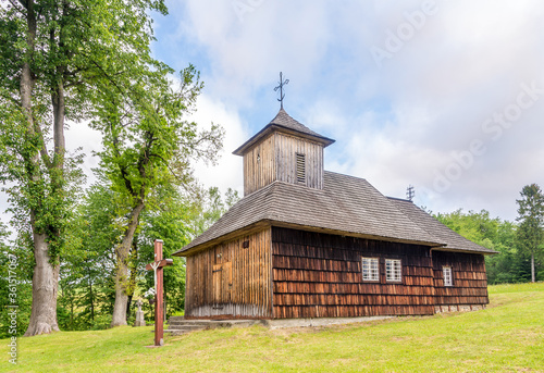 View at the Wooden church of St.Paraskeva in Vysna Polianka, Slovakia photo