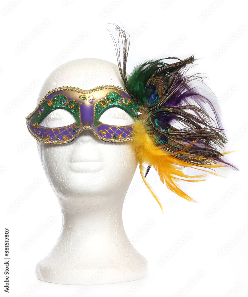 Carnival Mask With Feathers on Mannequin Head