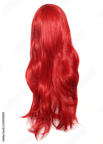 Red Anime Style Wig on mannequin head isolated on white background