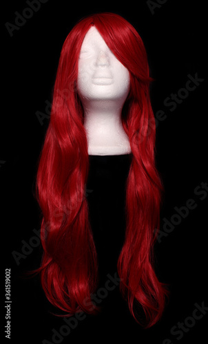 Red Orange Anime Style Wig on Black Background