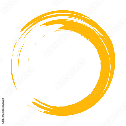 Circle brush stroke vector isolated on white background. Orange enso zen circle brush stroke. For stamp,seal, ink and paintbrush design template. Grunge hand drawn circle shape, vector illustration