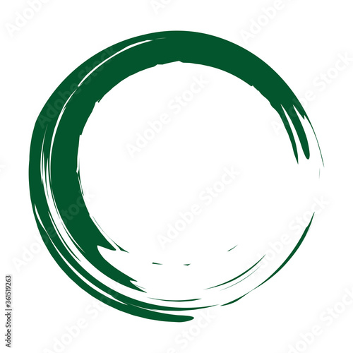 Circle brush stroke vector isolated on white background. Green enso zen circle brush stroke.For round stamp, seal, ink and paintbrush design template.Grunge hand drawn circle shape,vector illustration