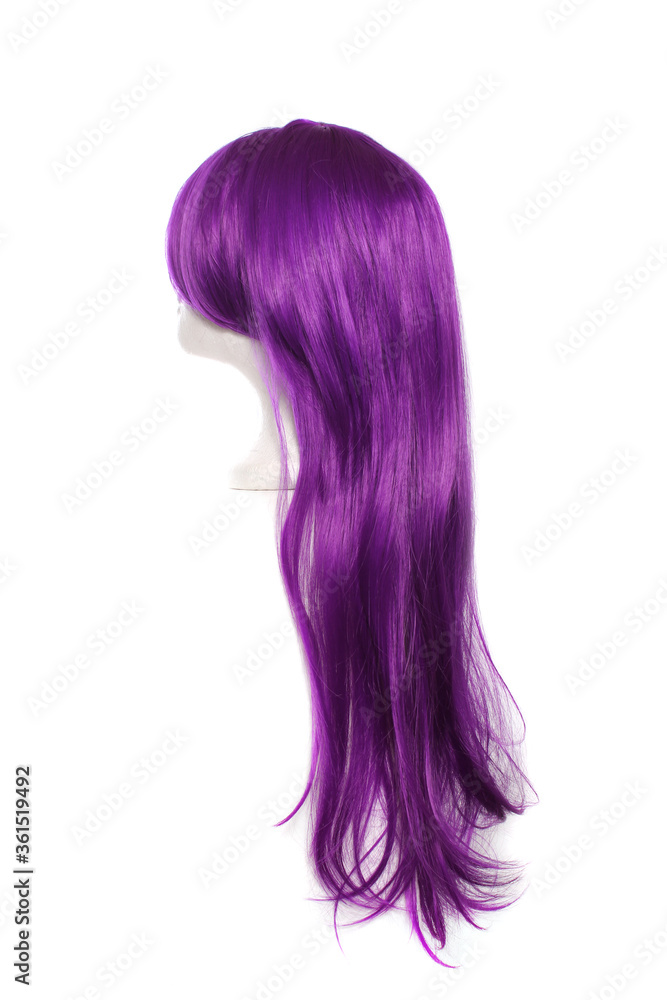 Purple Anime Style Wig on White Background Purple Anime Style Wig on White Background