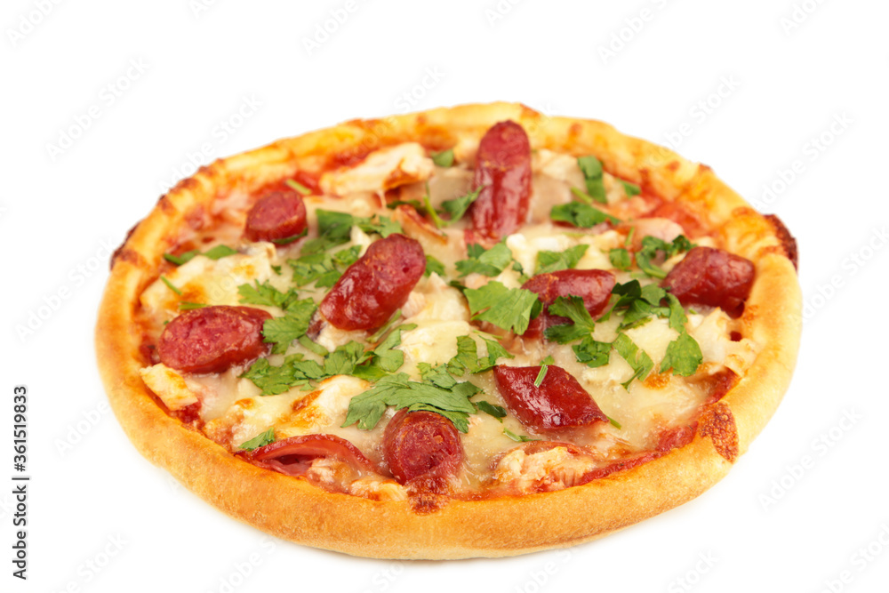 Tasty Italian pizza isolated on white background