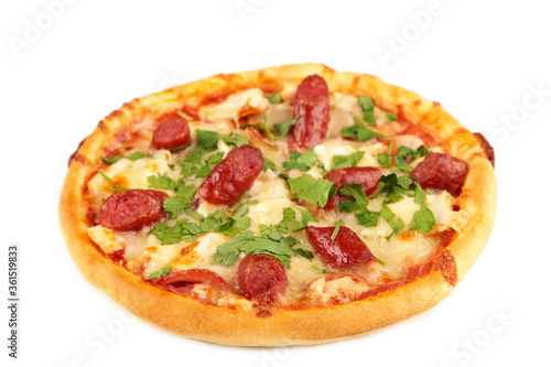 Tasty Italian pizza isolated on white background