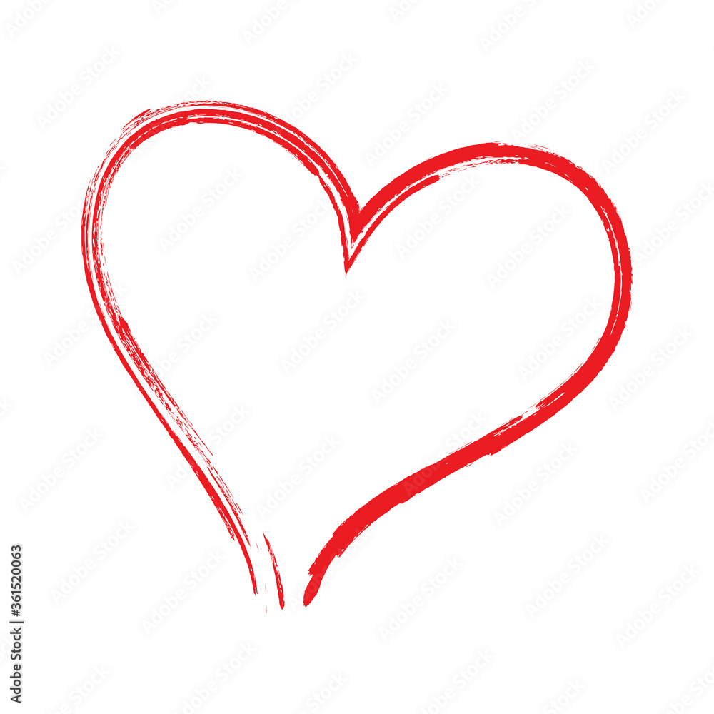 Red heart brush stroke. Hand drawn vector isolated on white