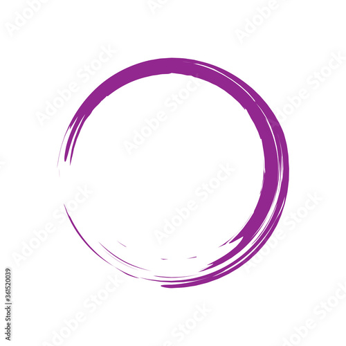Circle brush stroke vector isolated on white background.Violet enso zen circle brush stroke.For round stamp, seal, ink and paintbrush design template.Grunge hand drawn circle shape,vector illustration