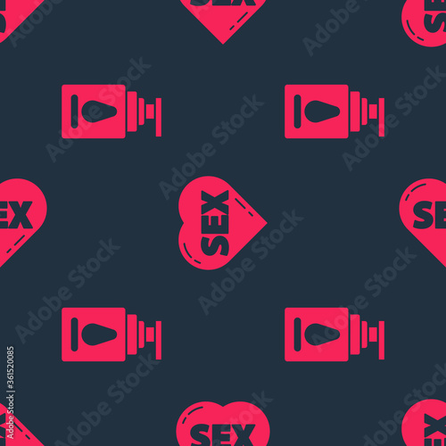 Set Personal lubricant and Heart with text Sex on seamless pattern. Vector.