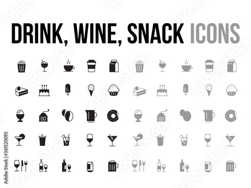 Drink, wine, snack vector icon collection