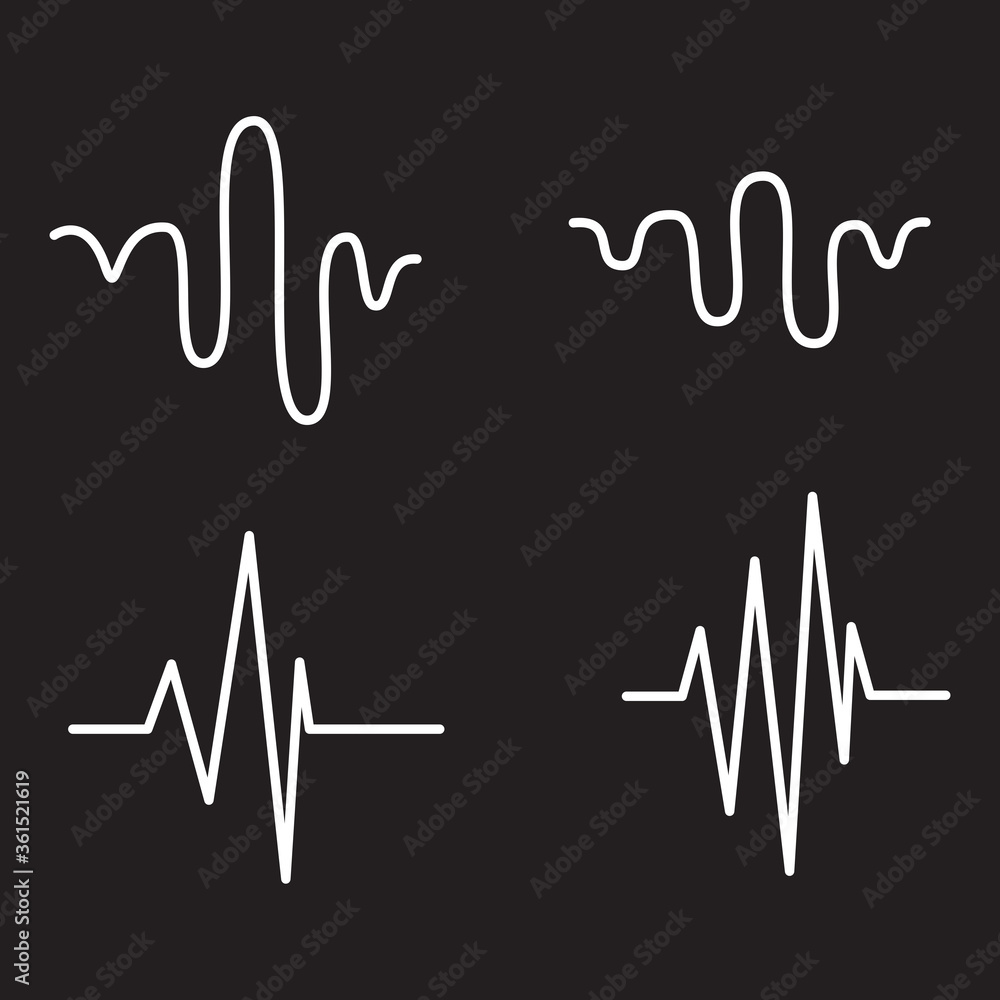 Sound audio wave. Vector set isolated on black background. Sound waves for voice recording tattoo, music audio icon, eq, radio logo and waveform. Musical melody design. Soundwave audio music vector