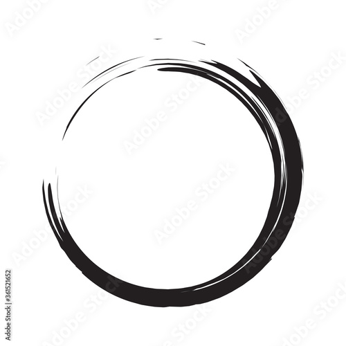 Circle brush stroke vector isolated on white background. Black enso zen circle brush stroke.For round stamp, seal, ink and paintbrush design template.Grunge hand drawn circle shape,vector illustration photo