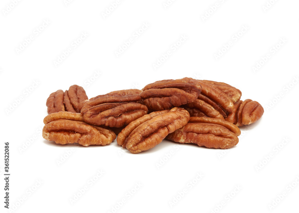 heap of peeled pecans isolated on a white background heap of peeled pecans isolated on a white background