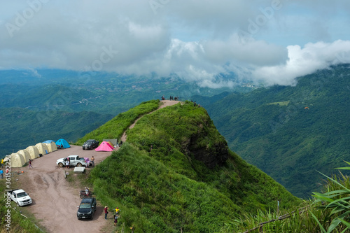 Photos Tent of tourists on Pha Hua Sing mountain is new tourism for camper in all season at Phet Cha Boon, Thailand