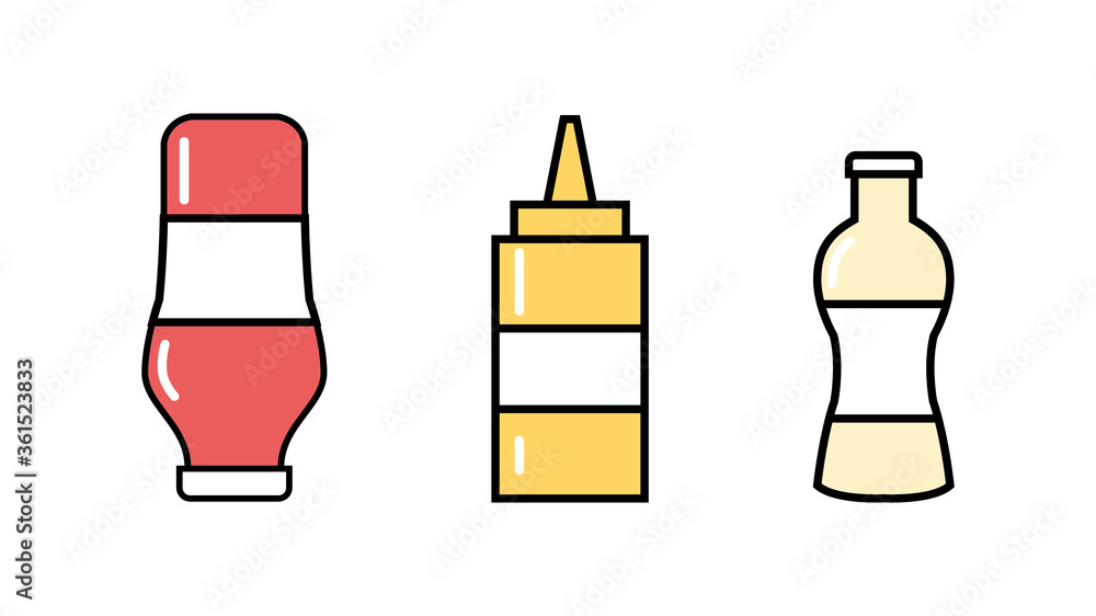 A set of sauces. Ketchup, mayonnaise and mustard. Vector illustration
A set of sauces. Ketchup, mayonnaise and mustard. Vector illustration